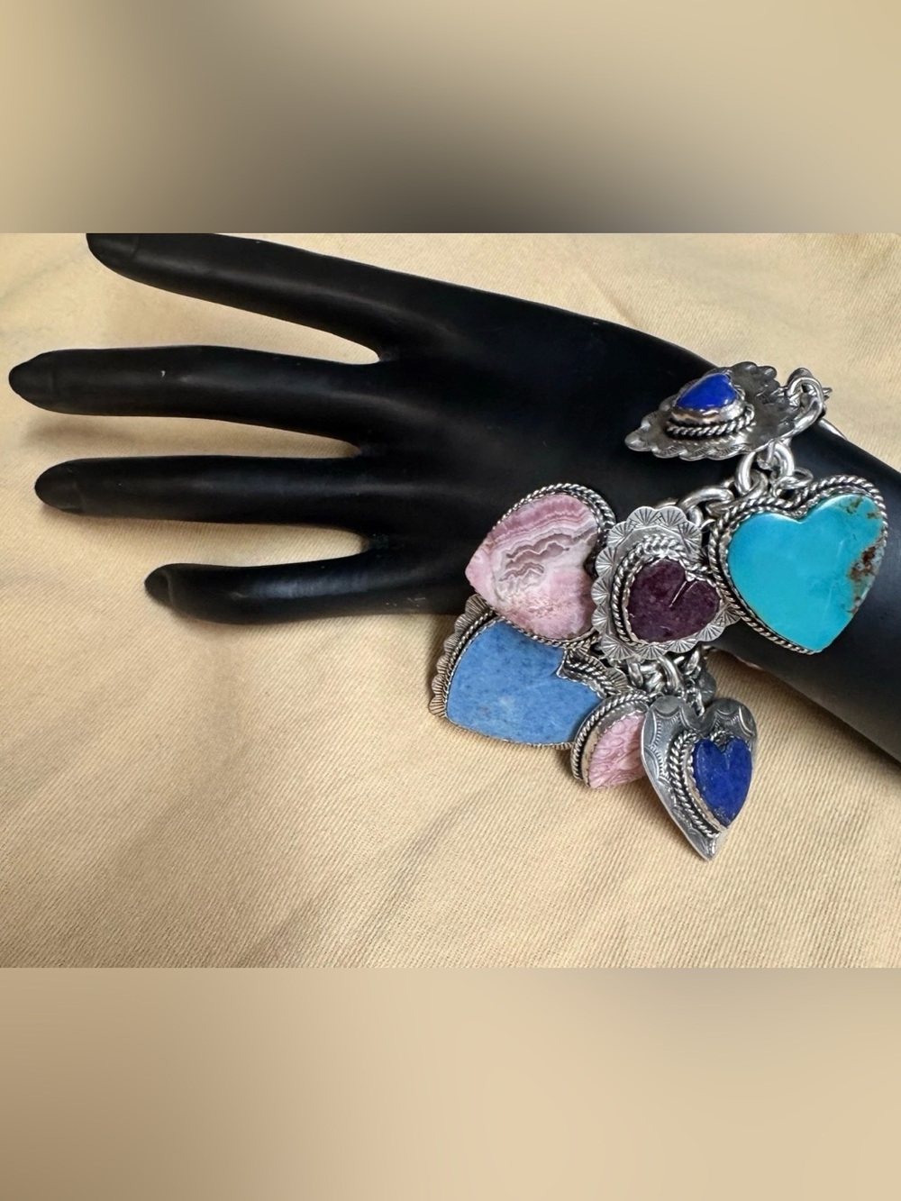JOAN SLIFKA Handmade Sterling Silver, Turquoise and Lapis Bracelet